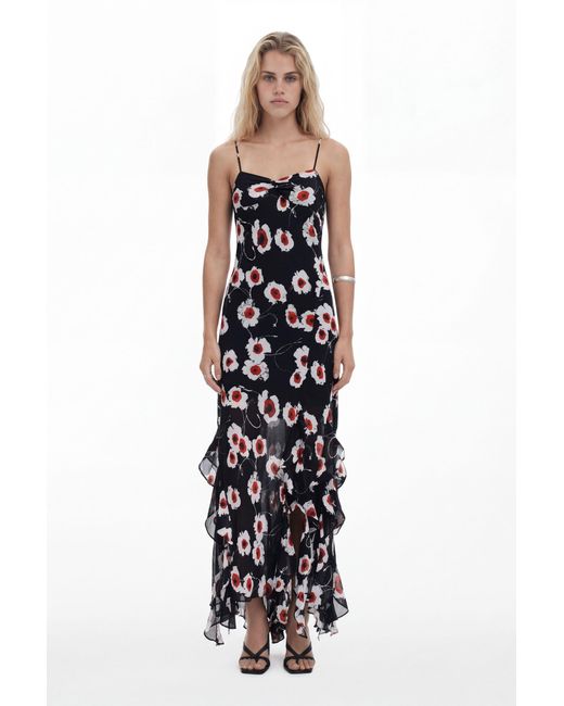 Desigual White Poppy Ruffle Midi Dress, Polyester