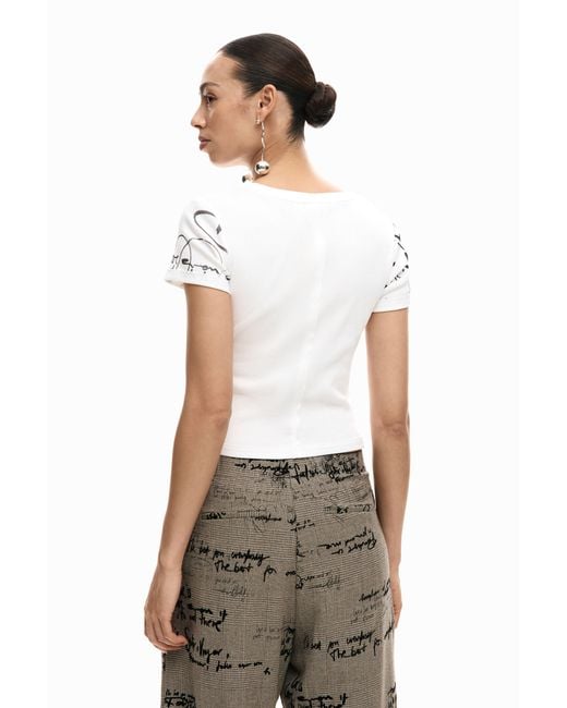 Desigual White T-Shirt Rib Lettering, Cotton
