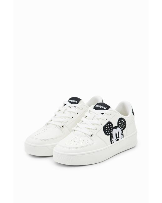 Desigual White Mickey Mouse Studded Sneakers, Polyurethane