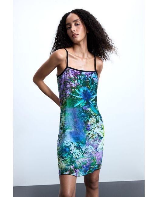 Desigual Green Reversible Flower Dress, Polyester