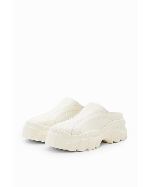 Desigual White Chunky Leather Clogs