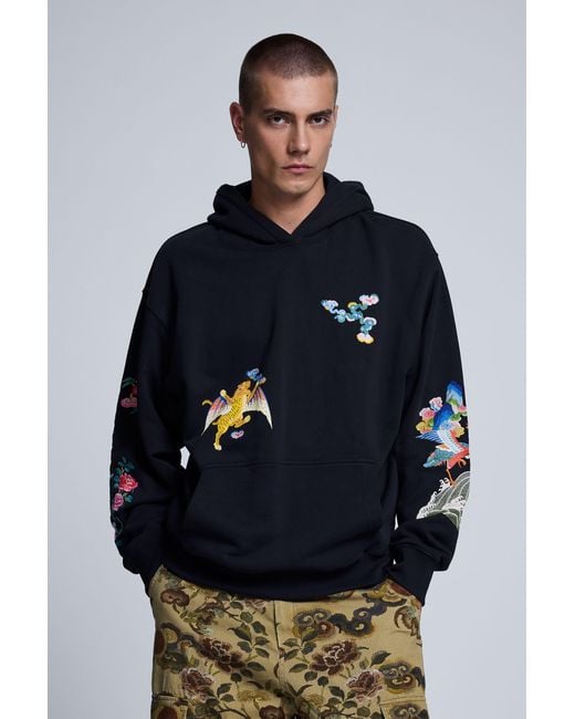 Desigual Blue Embroidered Hoodie, Cotton for men