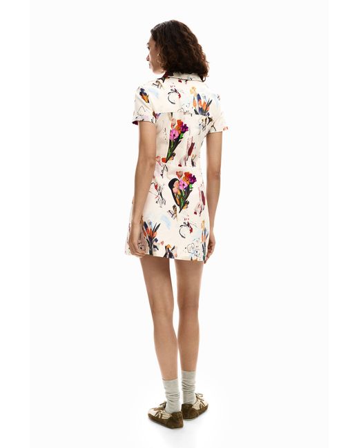 Desigual White Short Collage Dress