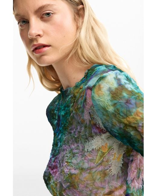 Desigual Green Blouse Texture Flowers, Polyester