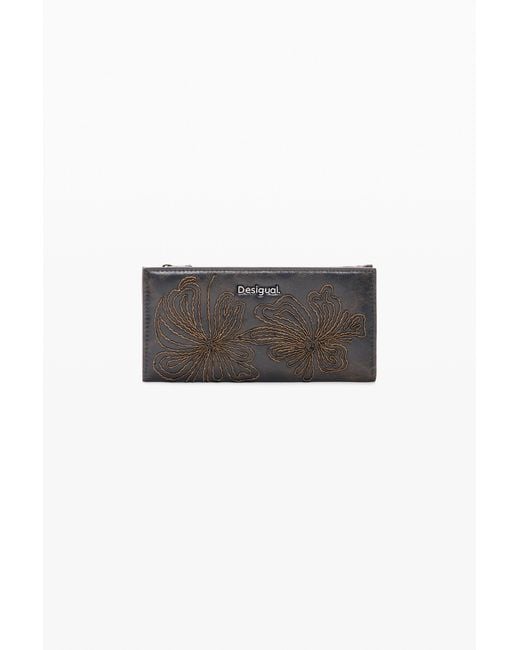 Desigual Brown Large Embroidered Purse, Polyurethane