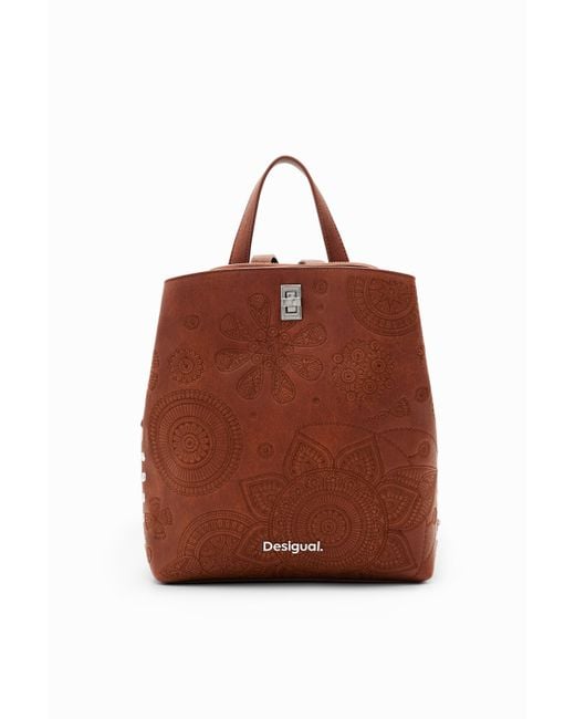 Desigual Brown Small Embroidered Backpack