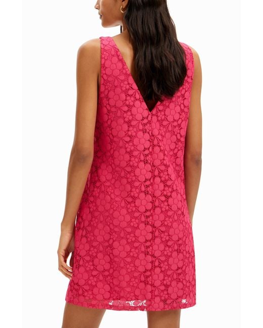 Desigual Red Floral Lace Mini Dress, Polyester