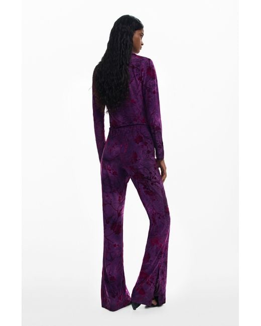 Desigual Purple Flared Textured Fluid Pants, Polyester