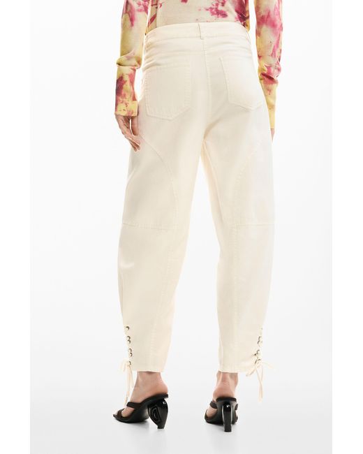 Desigual White Long Tie Trousers, Cotton