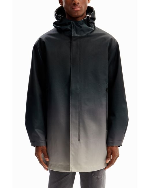Desigual Black Dégradé Hooded Parka, Polyester for men