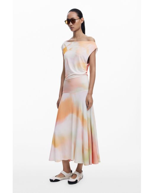 Desigual White Asymmetrisches Langes Kleid