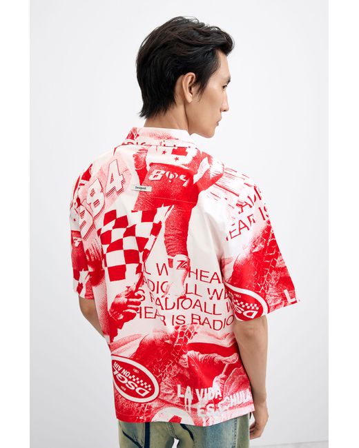 Desigual Red Racing Printed Shirt, Cotton for men