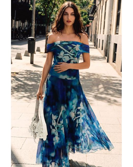 Desigual Blue Long Floral Dress, Polyester