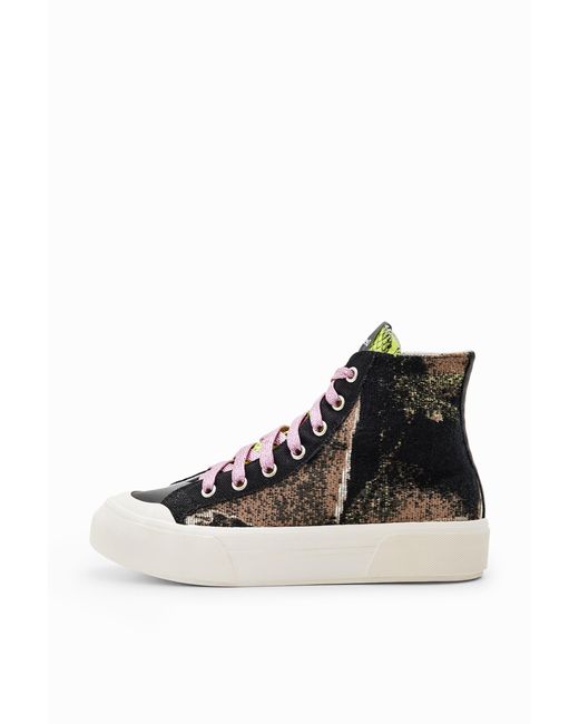 Desigual Black High-Top Patchwork Sneakers