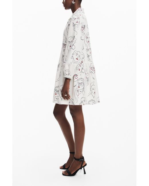 Desigual White Faces Dress, Cotton