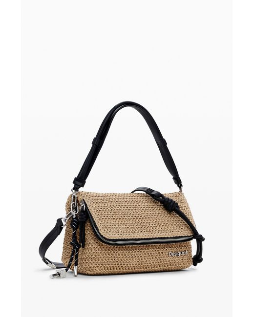 Desigual White Raffia Crossbody Bag, Paper