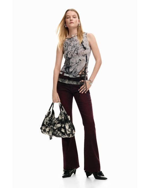 Desigual Gray T-Shirt Photo Tied, Viscose