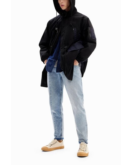 Desigual Black Patchwork Hooded Parka, Polyester for men