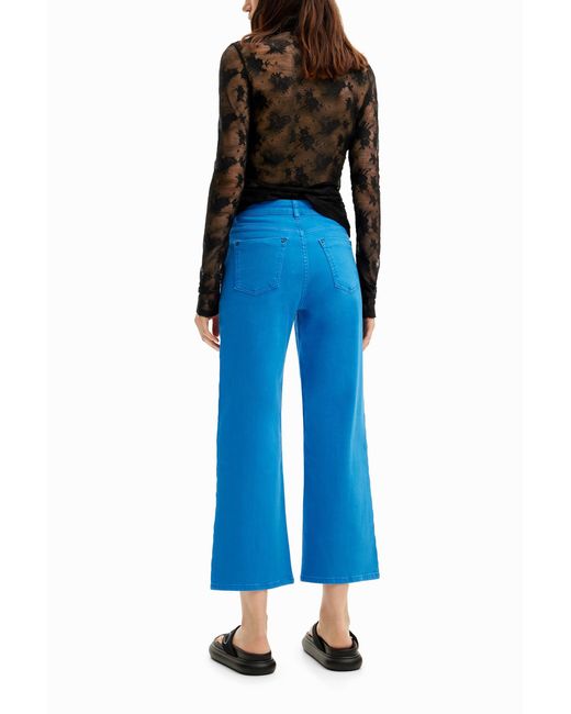 Desigual Blue Plain Cropped Denim Pants. Cotton