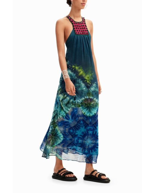 Desigual Blue Long Arty Tie-Dye Dress, Viscose