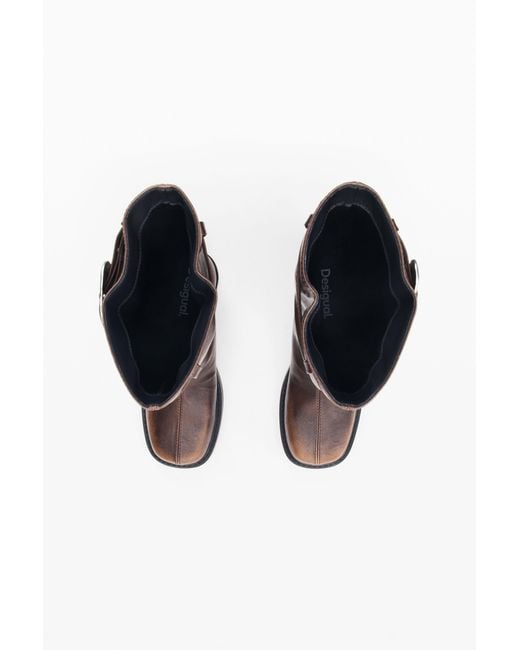 Desigual Brown Flat Faux Leather Boots, Acetate