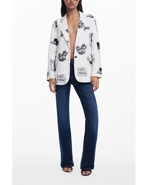 Desigual White Collage Blazer, Cotton