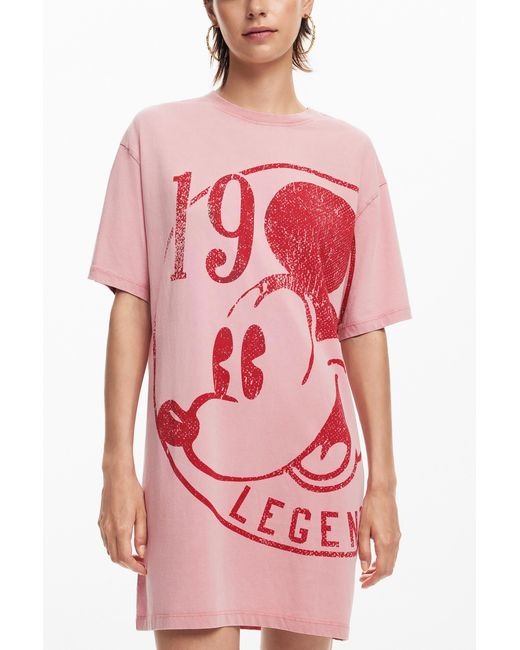 Desigual Pink Short Dress Mickey Mouse, Cotton