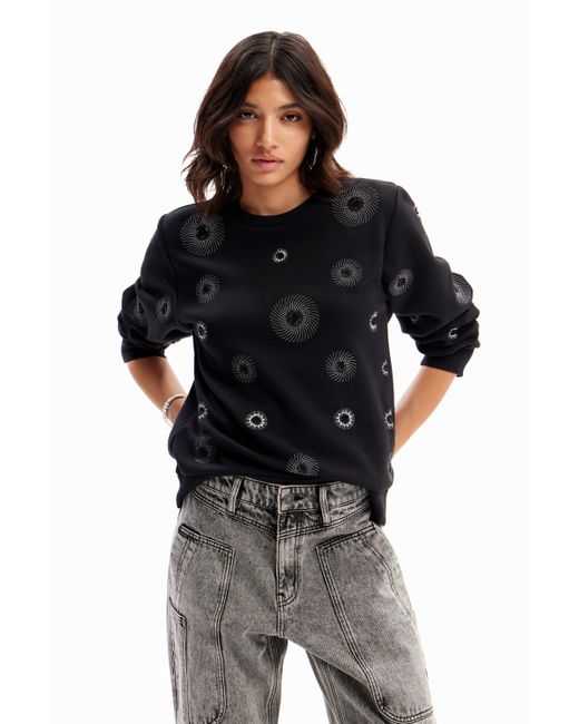 Desigual Black Geometric Embroidery Sweatshirt