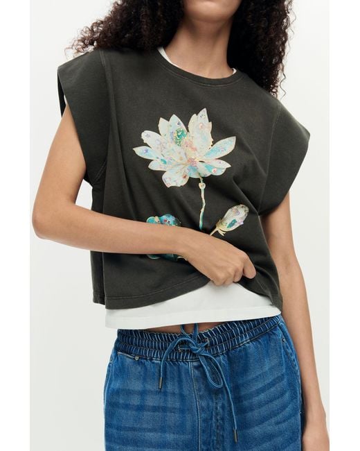 Desigual Black Printed T-Shirt 100% Cotton, Cotton
