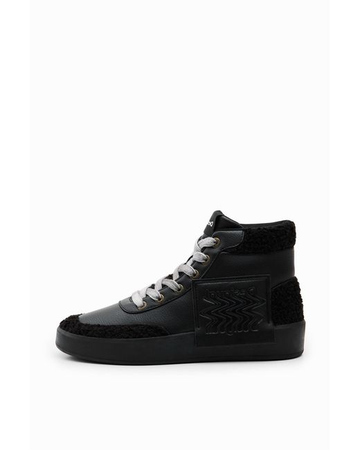 Desigual Black Faux-Sheepskin High-Top Sneakers