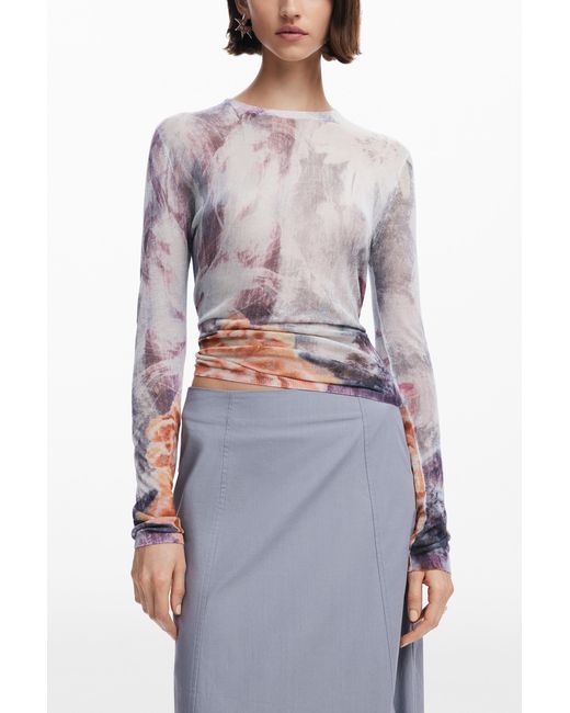 Desigual White Perkins Neck Sweater Arty, Viscose