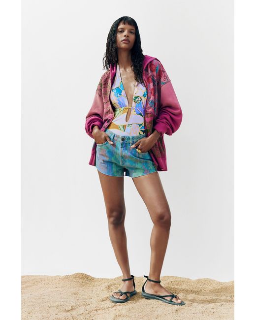 Desigual Blue Printed Denim Shorts, Cotton
