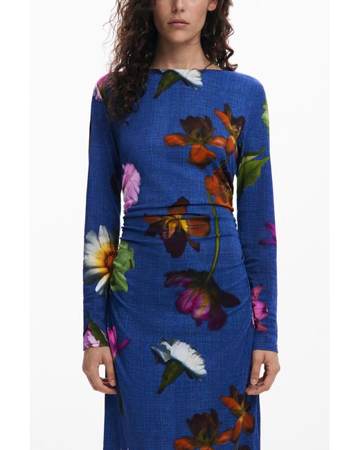 Desigual Blue Asymmetric Midi Dress, Viscose