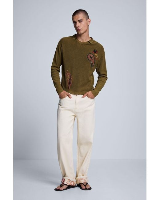 Desigual Green Printed Polo Sweater, Cotton for men