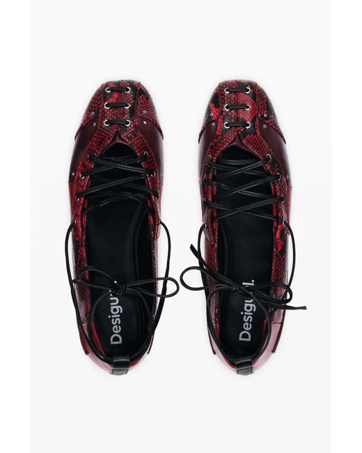 Desigual Red Ballerina With Laces, Polyurethane