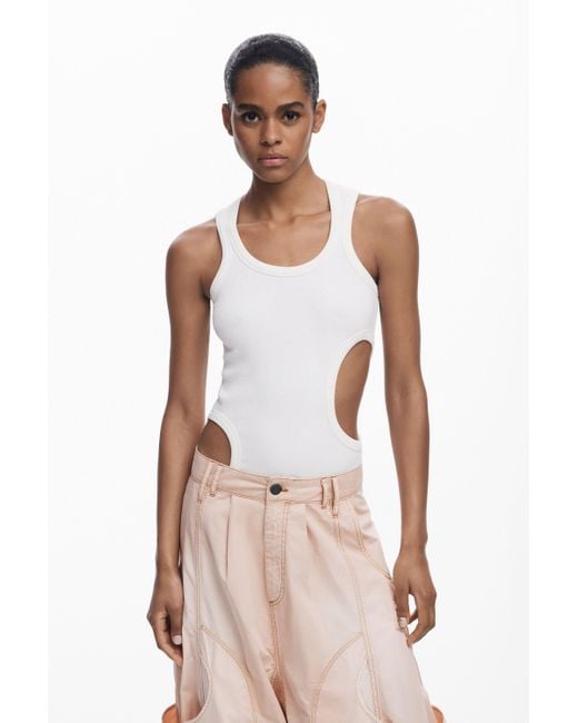 Desigual Pink Cut-Out Sleeveless T-Shirt, Viscose