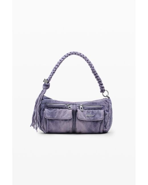 Desigual Blue Small Denim Bag With Flowers, Cotton