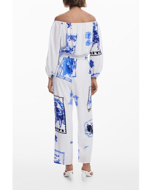 Desigual Tamesis White & Blue Jumpsuit 25swpw06