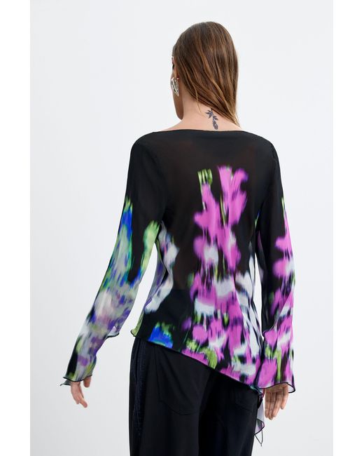 Desigual Black Asymmetric Printed Blouse M. C. Lacroix, Viscose