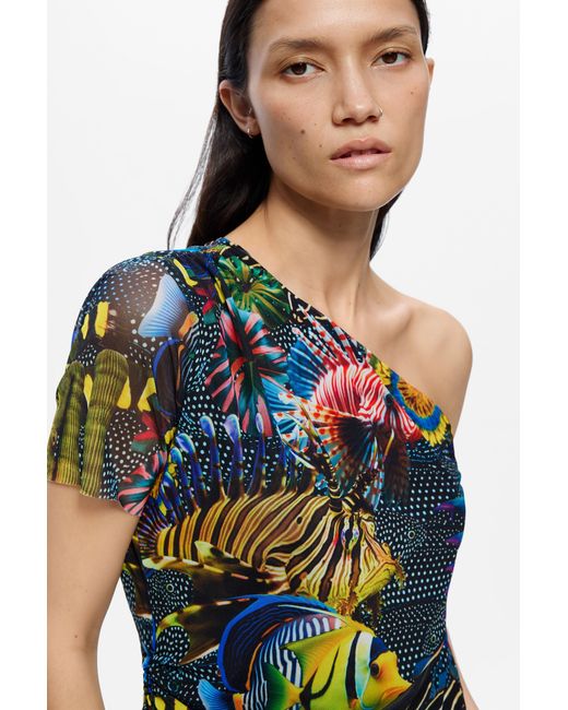 Desigual Blue Asymmetrical Lacorix T-Shirt, Polyester