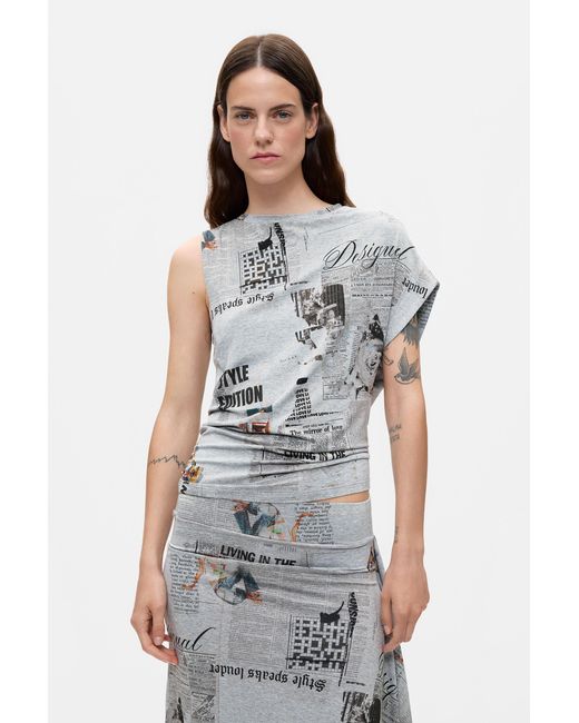 Desigual Gray Printed T-Shirt 100% Cotton, Viscose