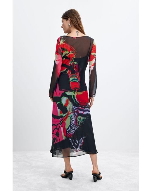 Desigual Red Printed Long-Sleeve Dress M. C. Lacroix, Polyester