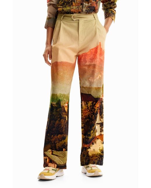 Desigual Metallic M. Christian Lacroix Straight Landscape Trousers, Cotton