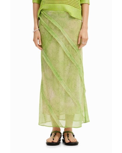 Desigual Green Floral Lace Midi Skirt, Polyester