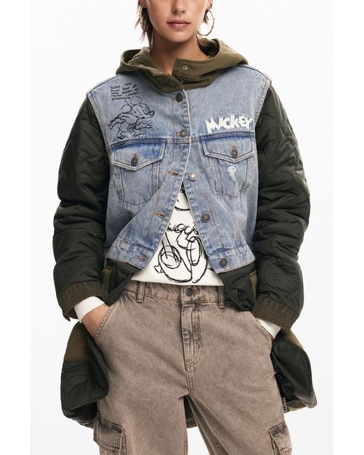 Desigual Blue Hybrid Parka With Mickey Hood, Cotton