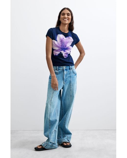 Desigual Blue Floral Print T-Shirt, Cotton