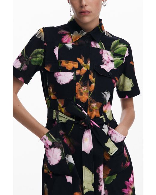 Desigual Black Utility Shirt Dress, Cotton