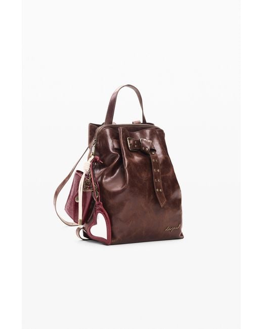 Desigual Brown Mini Small Backpack, Polyurethane