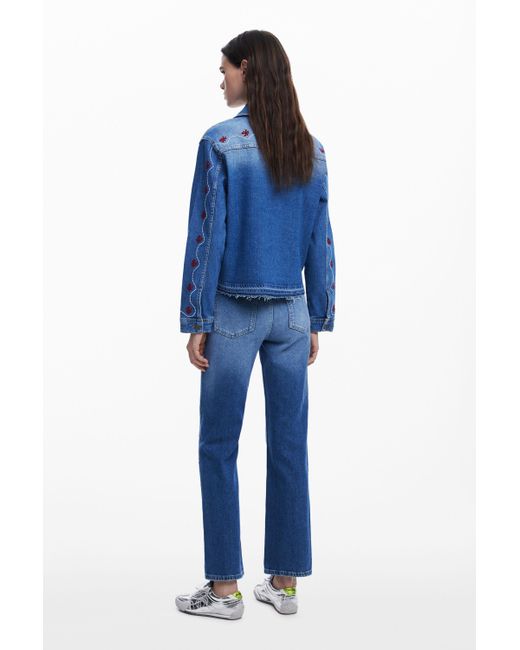Desigual Blue Floral Denim Jacket
