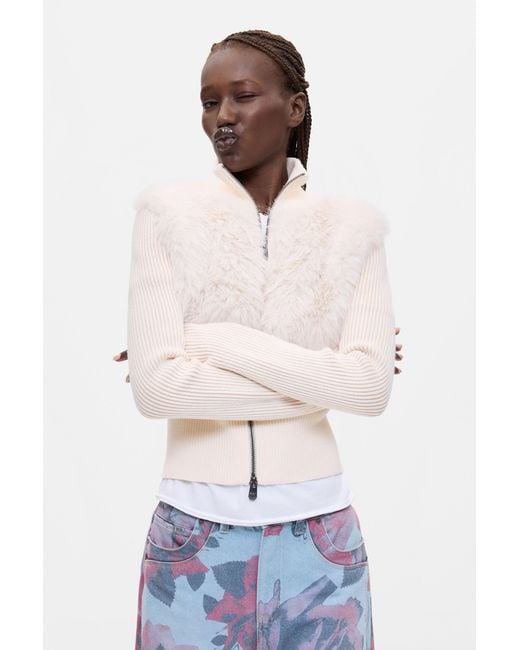 Desigual White Cropped Zipper Sweater